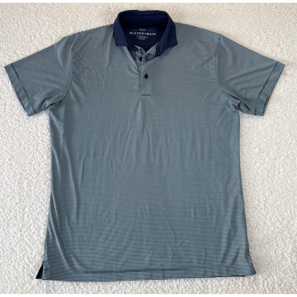Mizzen+Main Phil Mickelson‎ Navy Blue Striped Performance Golf Polo, Mens Medium
